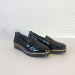 UZB Black Leather Loafers Slip On Comfort Memory Shoes Women's Size 6.5
